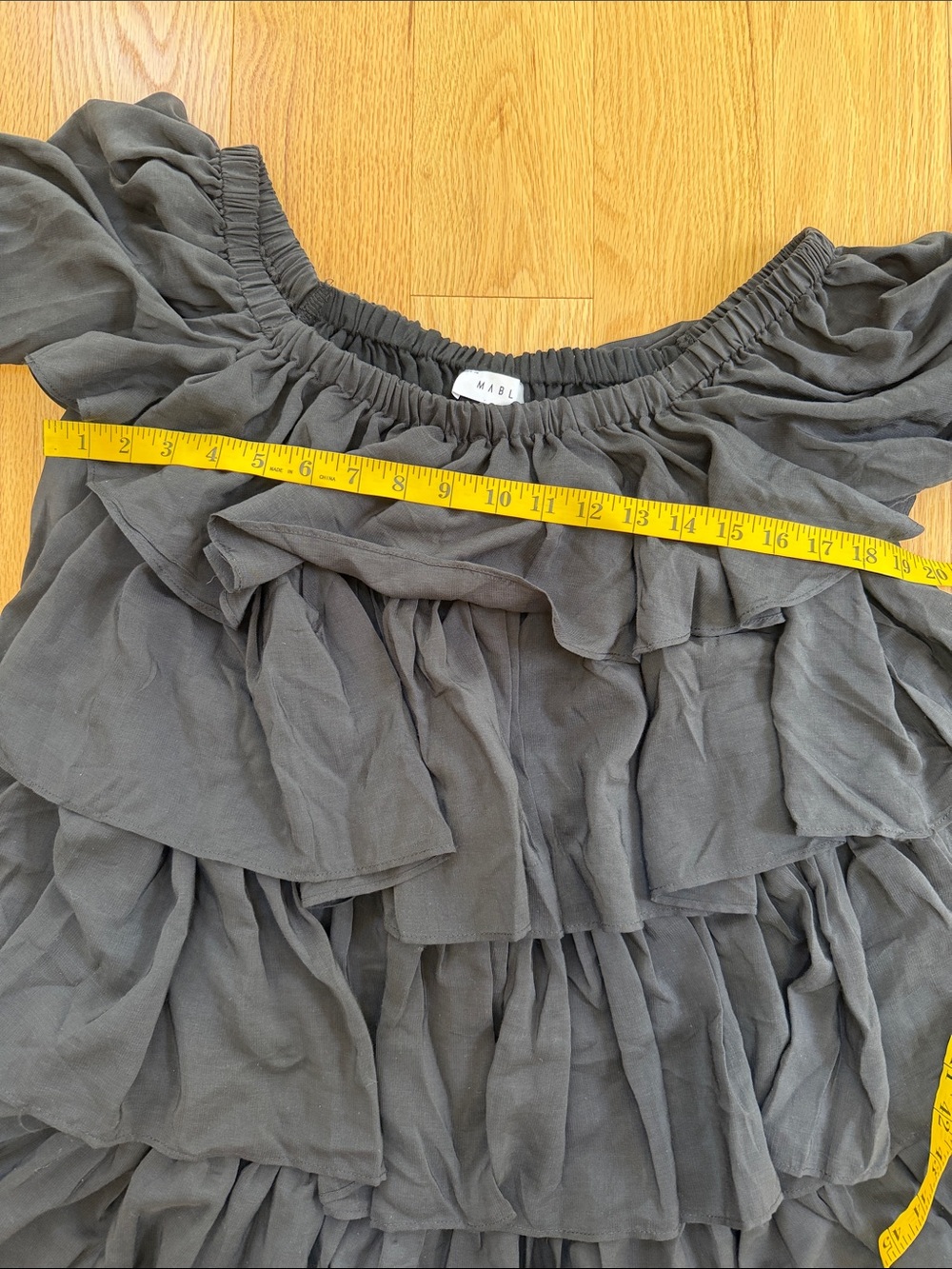 Mable small black moana neck ruffled tiered long sleeve mini dress. - Picture 12 of 12